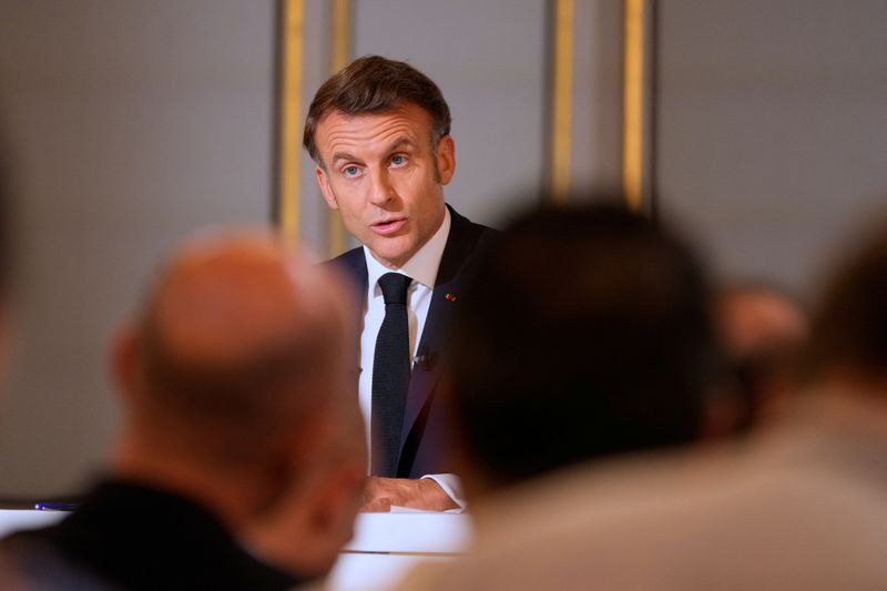 French President Emmanuel Macron holds a press conference, at the Elysee Palace, in Paris